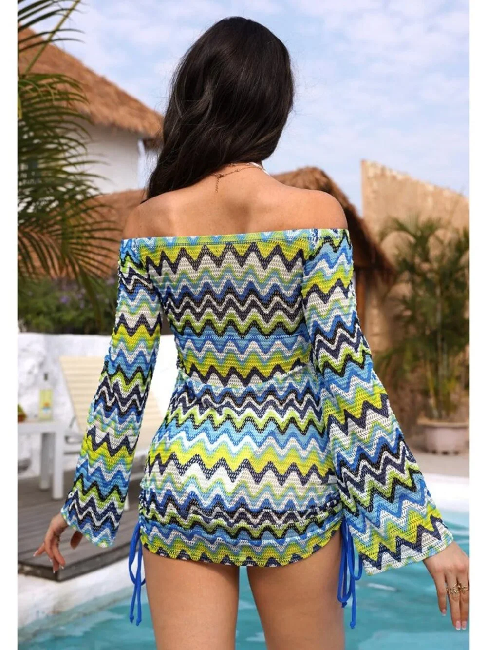 Summer Women's Boho Off-Shoulder Cover-Up - Sexy Hollow Out Bell Sleeve Swimsuit